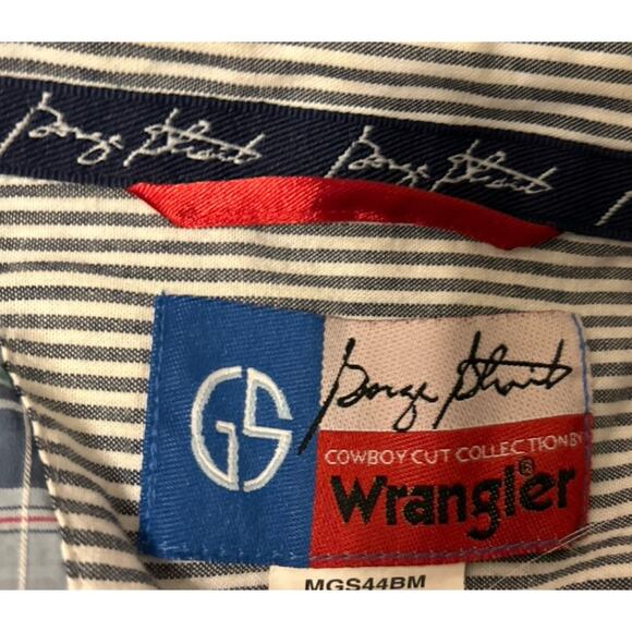 Wrangler George Strait Plaid Shirt Long Sleeve Cowboy Cut Collection L Blue Rode - Picture 4 of 5